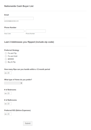Nationwide Cash Buyer List Form Template