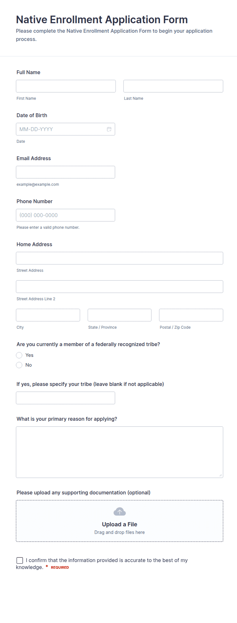 Native Enrollment Application Form Template | Jotform