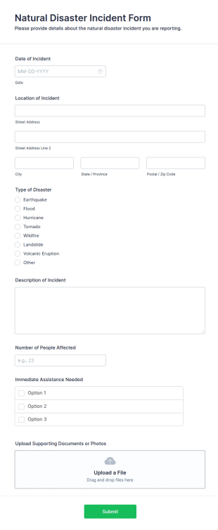 Natural Disaster Incident Form Template