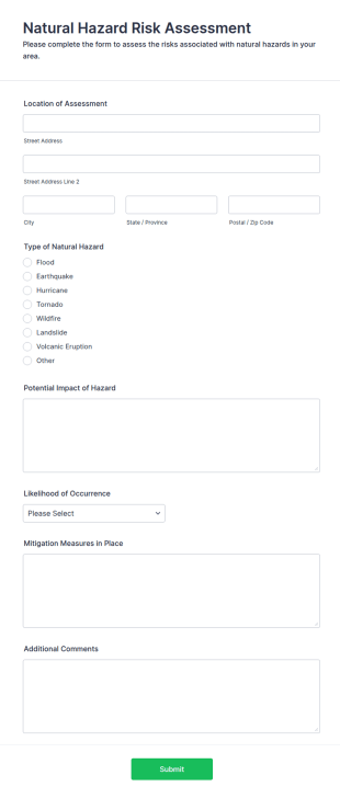 Natural Hazard Risk Assessment Form Template