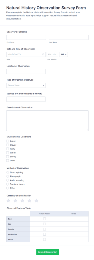 Natural History Observation Survey Form Template