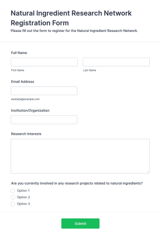 Natural Ingredient Research Network Registration Form Template