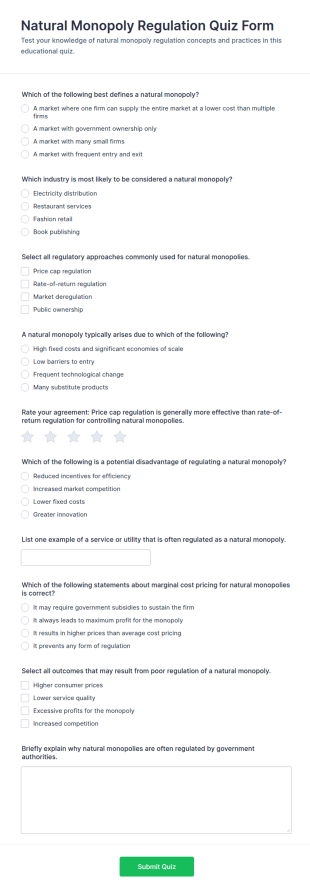 Natural Monopoly Regulation Quiz Form Template