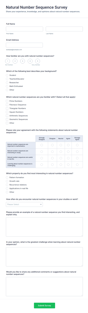 Natural Number Sequence Survey Form Template