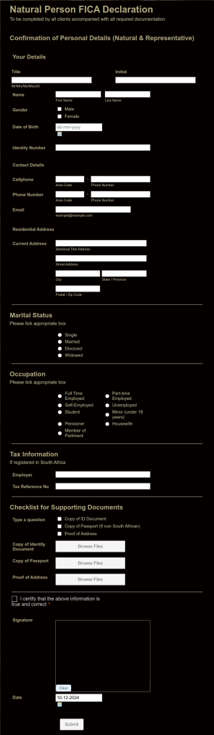 Natural Person FICA Declaration Soukop Form Template