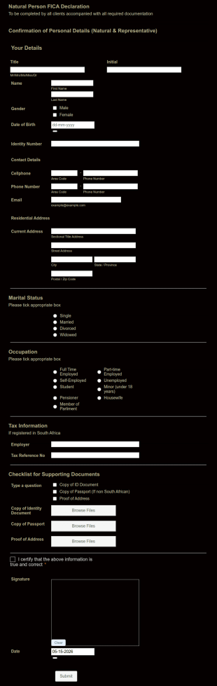 Natural Person FICA Declaration Soukop Form Template
