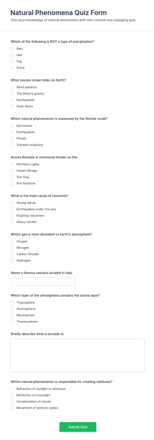 Natural Phenomena Quiz Form Template