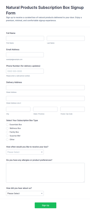 Natural Products Subscription Box Signup Form Template