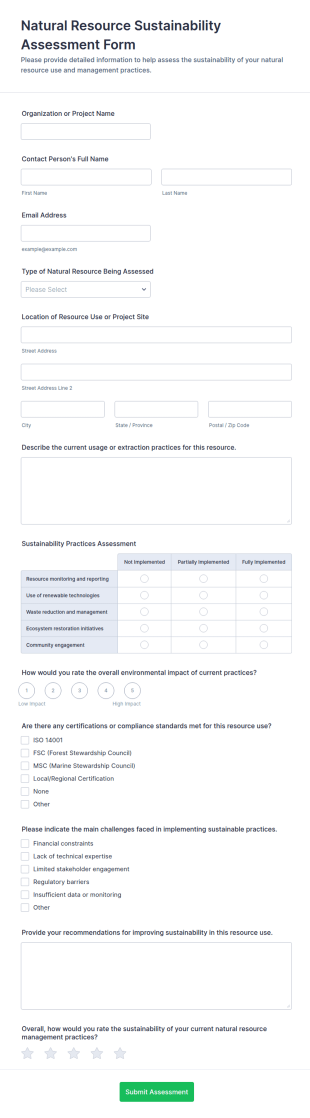 Natural Resource Sustainability Assessment Form Template