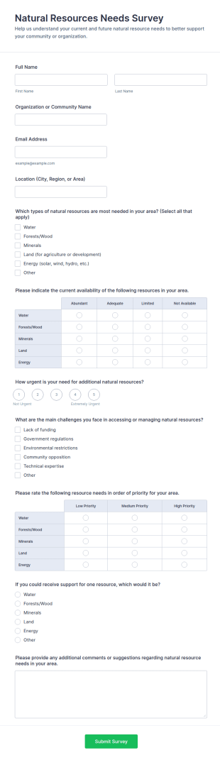 Natural Resources Needs Survey Form Template