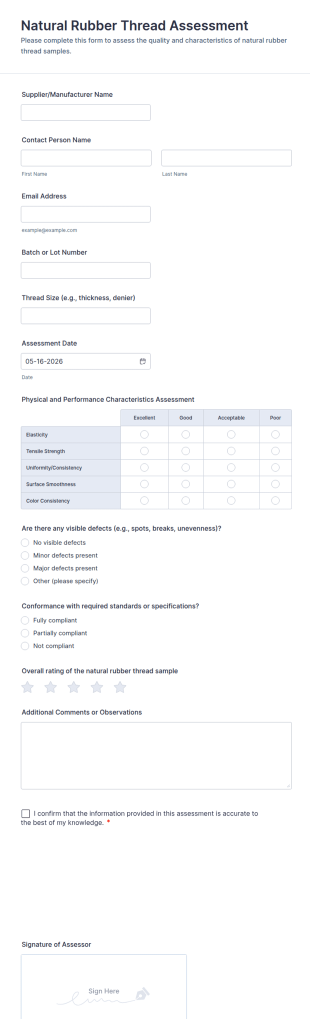 Natural Rubber Thread Assessment Form Template