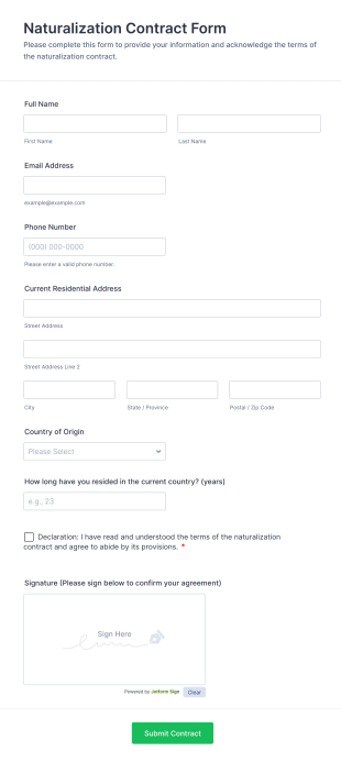 Naturalization Contract Form Form Template