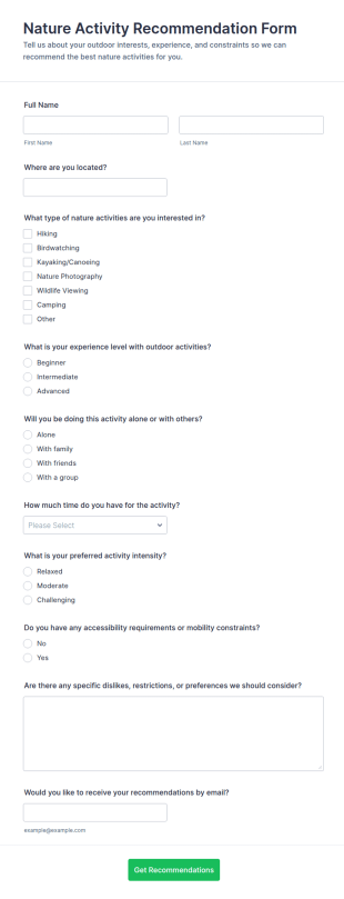 Nature Activity Recommendation Form Template