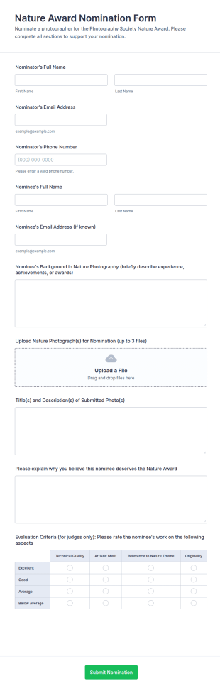 Nature Award Nomination Form Template