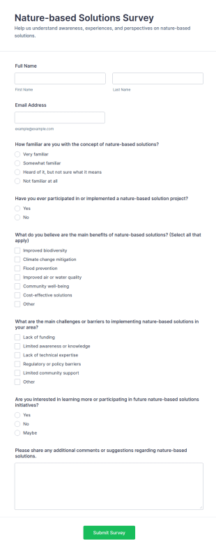 Nature Based Solutions Survey Form Template