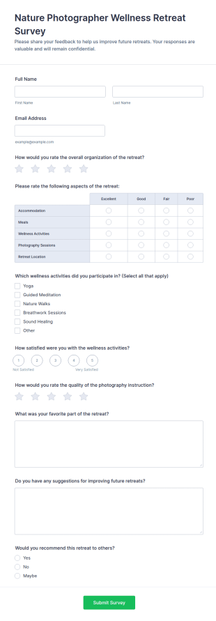 Nature Photographer Wellness Retreat Survey Form Template