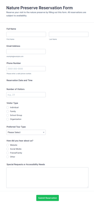 Nature Preserve Reservation Form Template