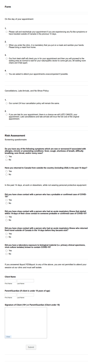 Naturopathic COVID 19 Form Template