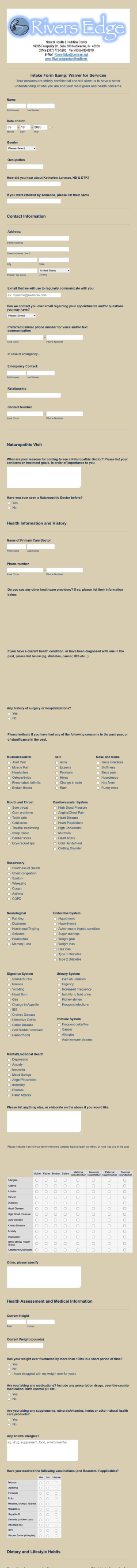 Health Intake Waiver Form Template