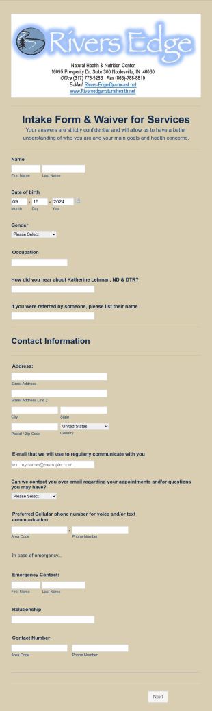 Health Intake Waiver Form Template