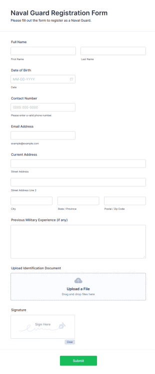 Naval Guard Registration Form Template