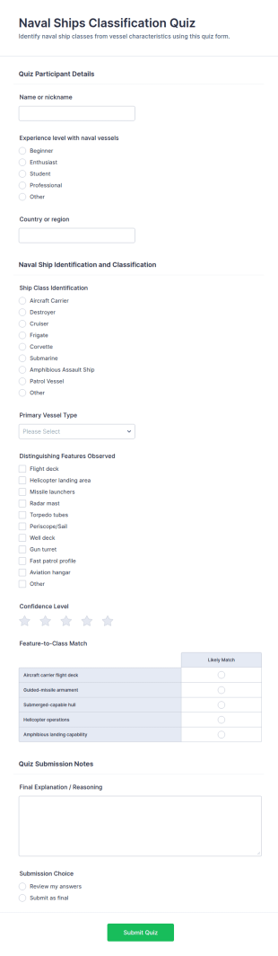 Naval Ships Classification Quiz Form Template