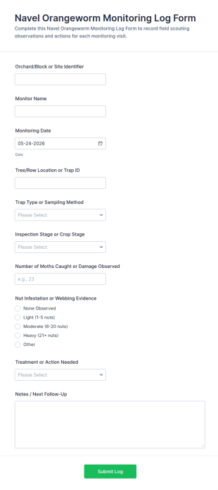 Navel Orangeworm Monitoring Log Form Template