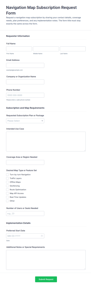 Navigation Map Subscription Request Form Template