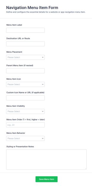 Navigation Menu Item Form Template