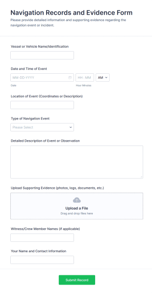 Navigation Records And Evidence Form Template