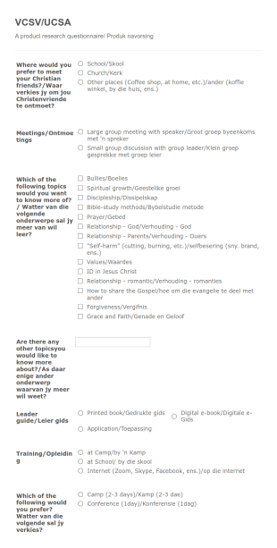 Meeting Preferences Questionnaire Form Template