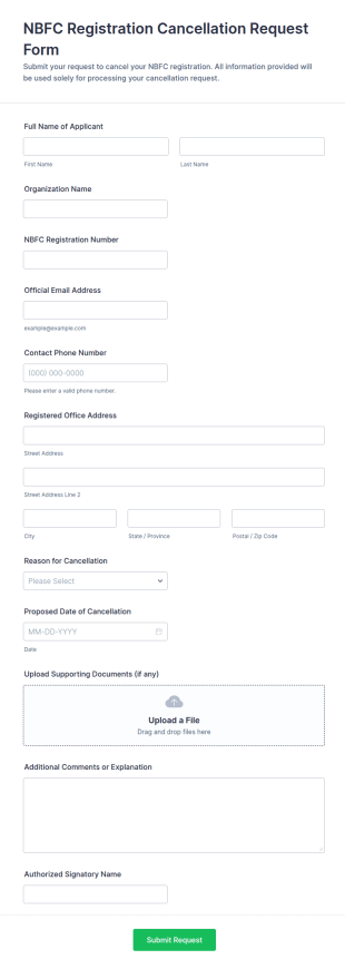 NBFC Registration Cancellation Request Form Template