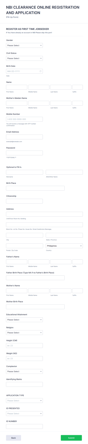 NBI Clearance Application Form Template