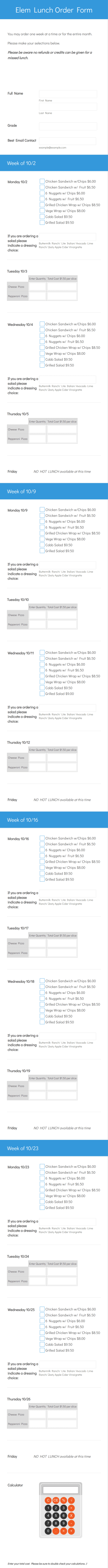 NCA Elem Lunch Form Template