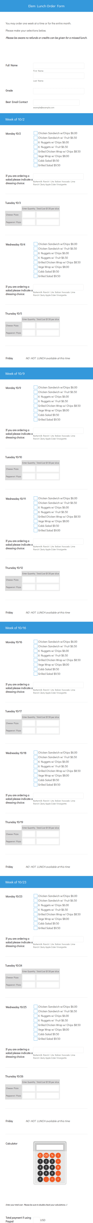NCA Elem Lunch Form Template