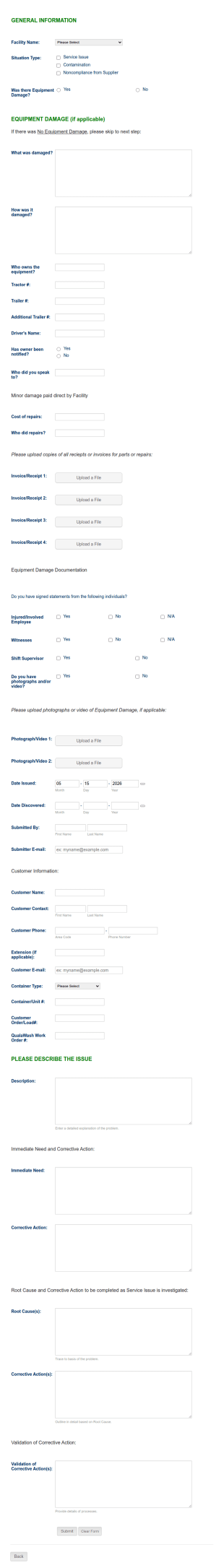 NCR Employee Product Reporting Tool Form Template