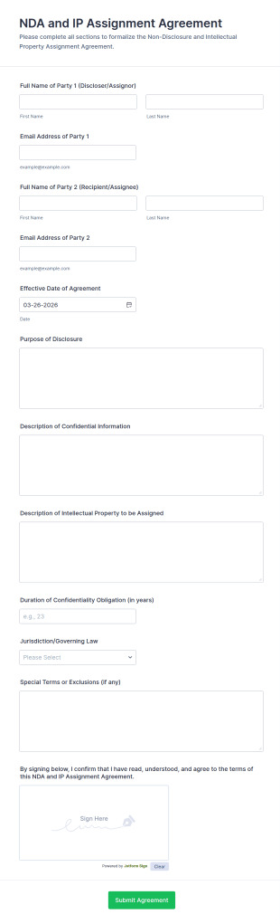 NDA And IP Assignment Agreement Form Template