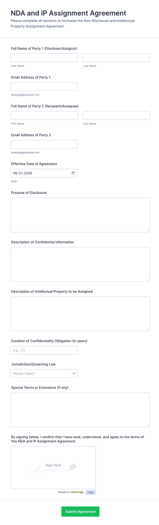 NDA And IP Assignment Agreement Form Template