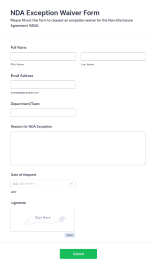 NDA Exception Waiver Form Template