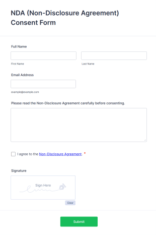 NDA (Non Disclosure Agreement) Consent Form Template