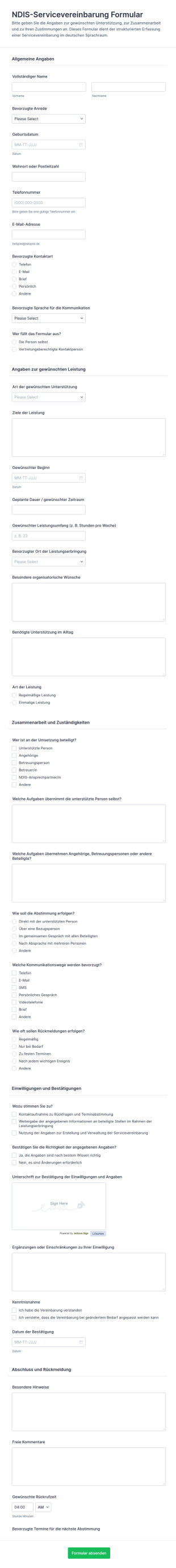NDIS Dienstleistungsvertrag Umfrage