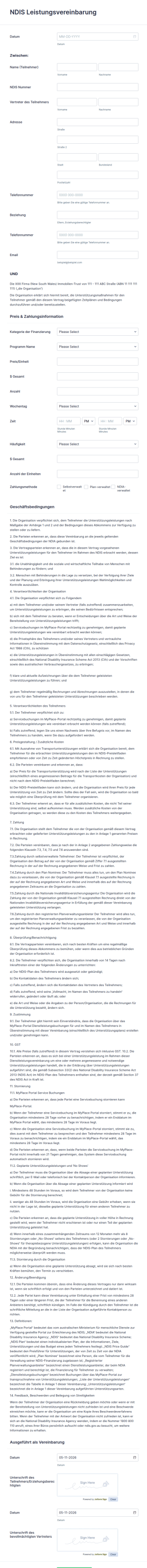NDIS Leistungsvereinbarung