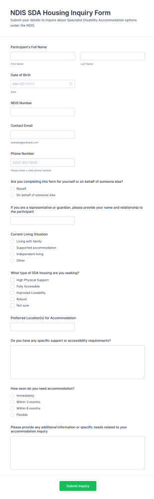 NDIS SDA Housing Inquiry Form Template