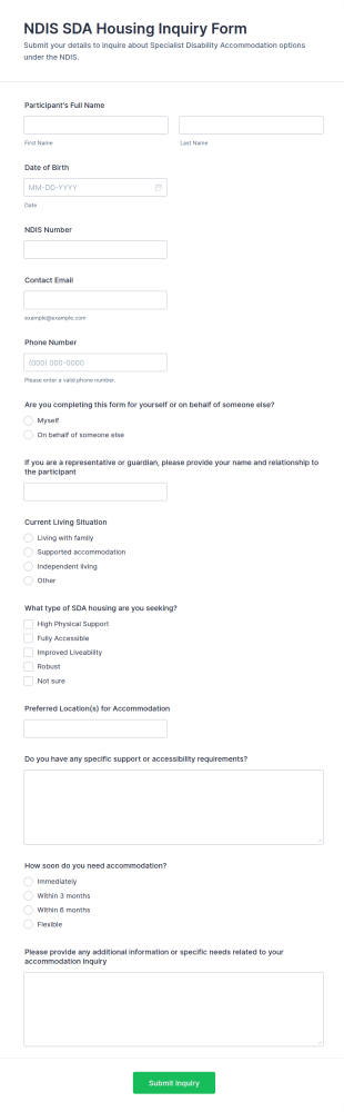 NDIS SDA Housing Inquiry Form Template
