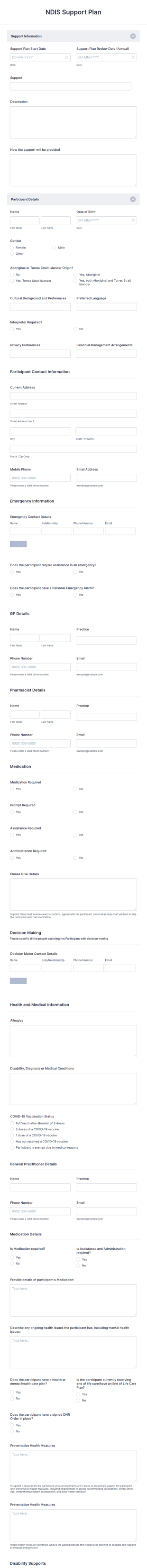NDIS Support Plan Template