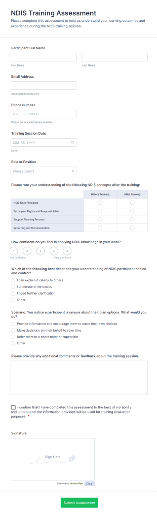 NDIS Training Assessment Form Template
