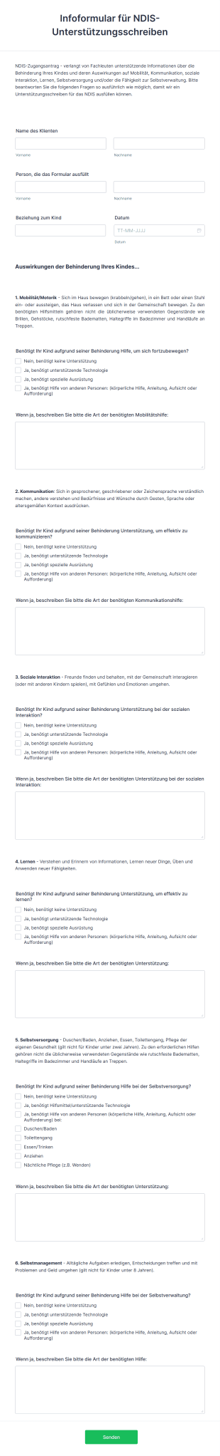 NDIS Unterstützungsschreiben Form Template