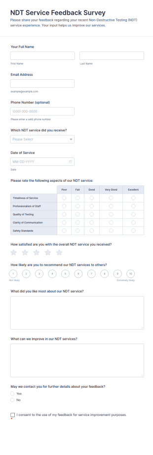 NDT Service Feedback Survey Form Template