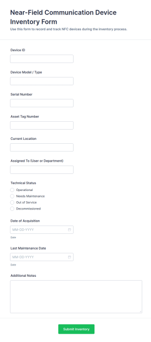 Near Field Communication Device Inventory Form Template