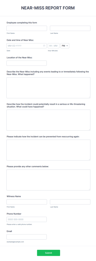 Near Miss Incident Report Form Template